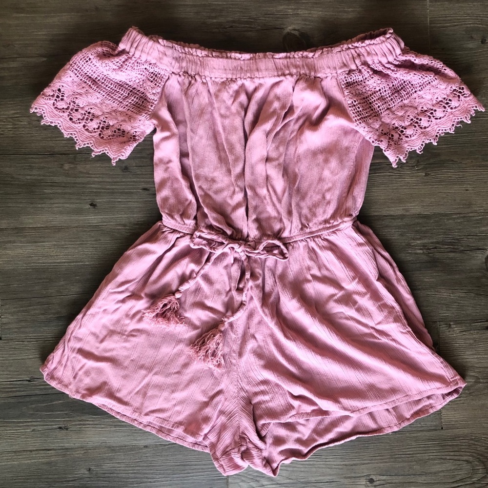 Lace romper off the shoulder
